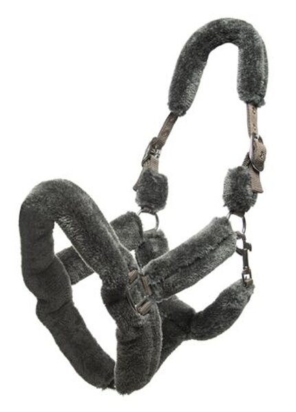 HORSE COMFORT TEDDY COVERED NYLON HALTER, GREY